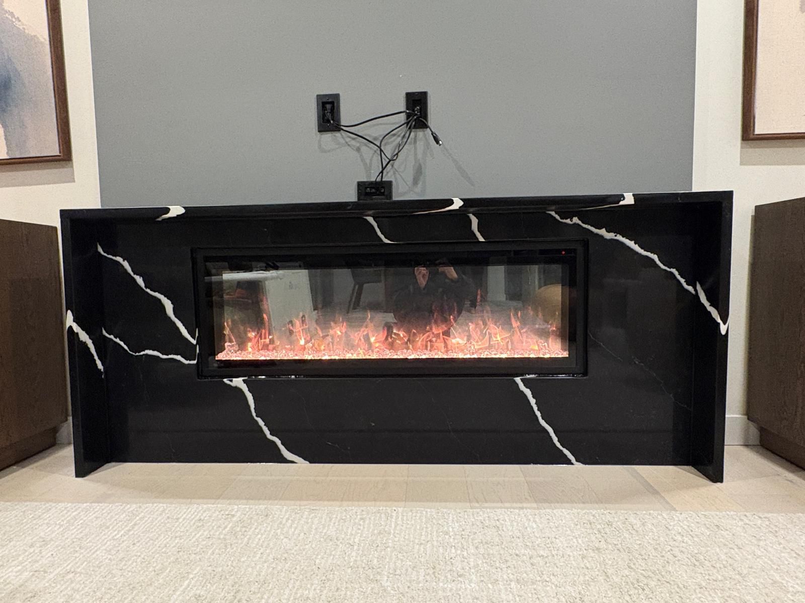 Diamond Granite & Quartz Corp project — black granite fireplace
