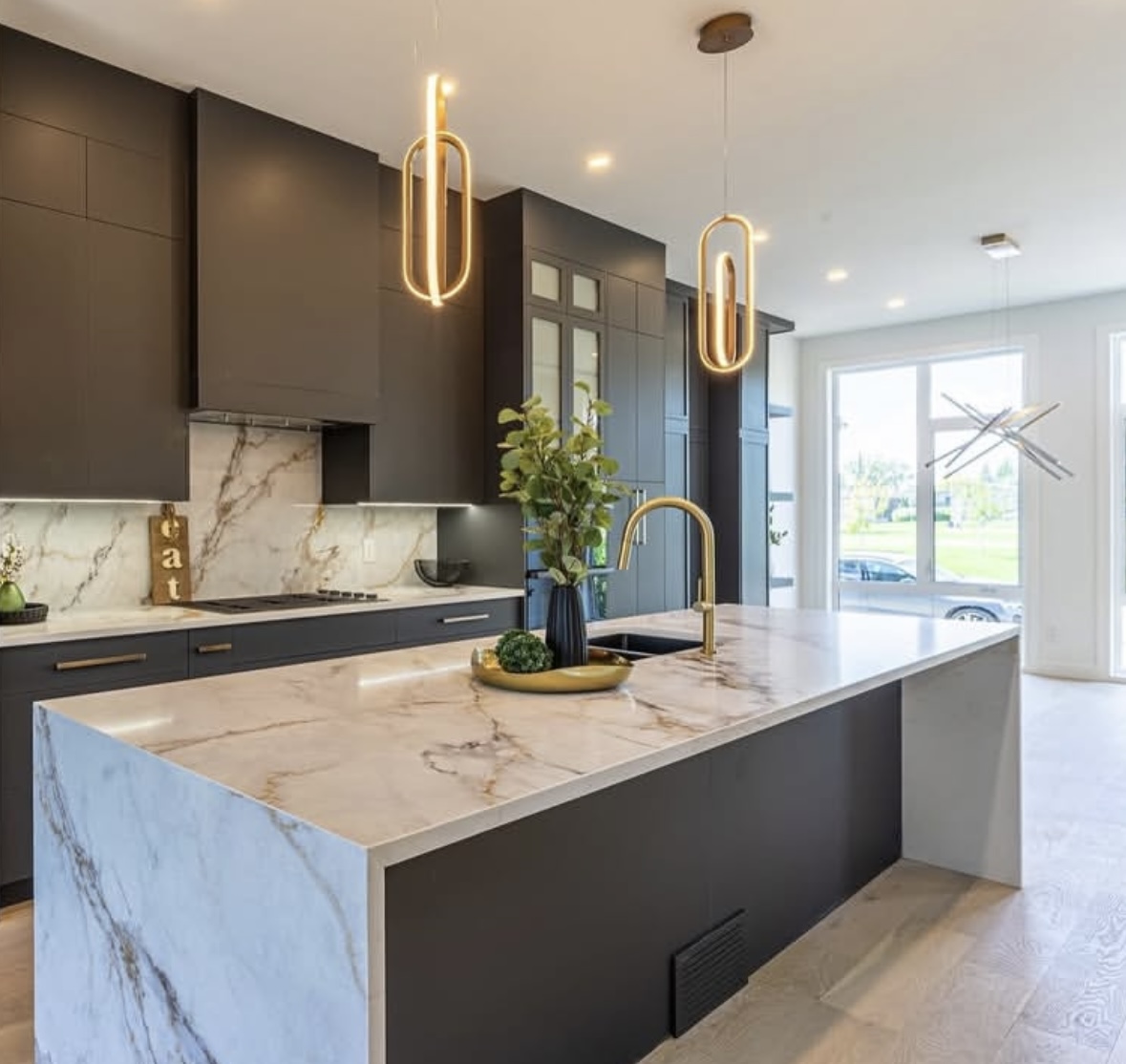 Diamond Granite & Quartz Corp project — marble waterfall island